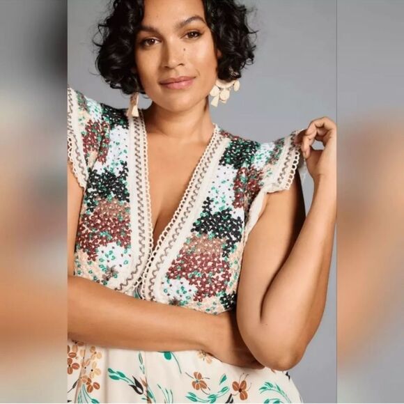 Anthropologie Printed V Neck Maxi Dress Floral Crochet Bodice
SS5 - Picture 4 of 8